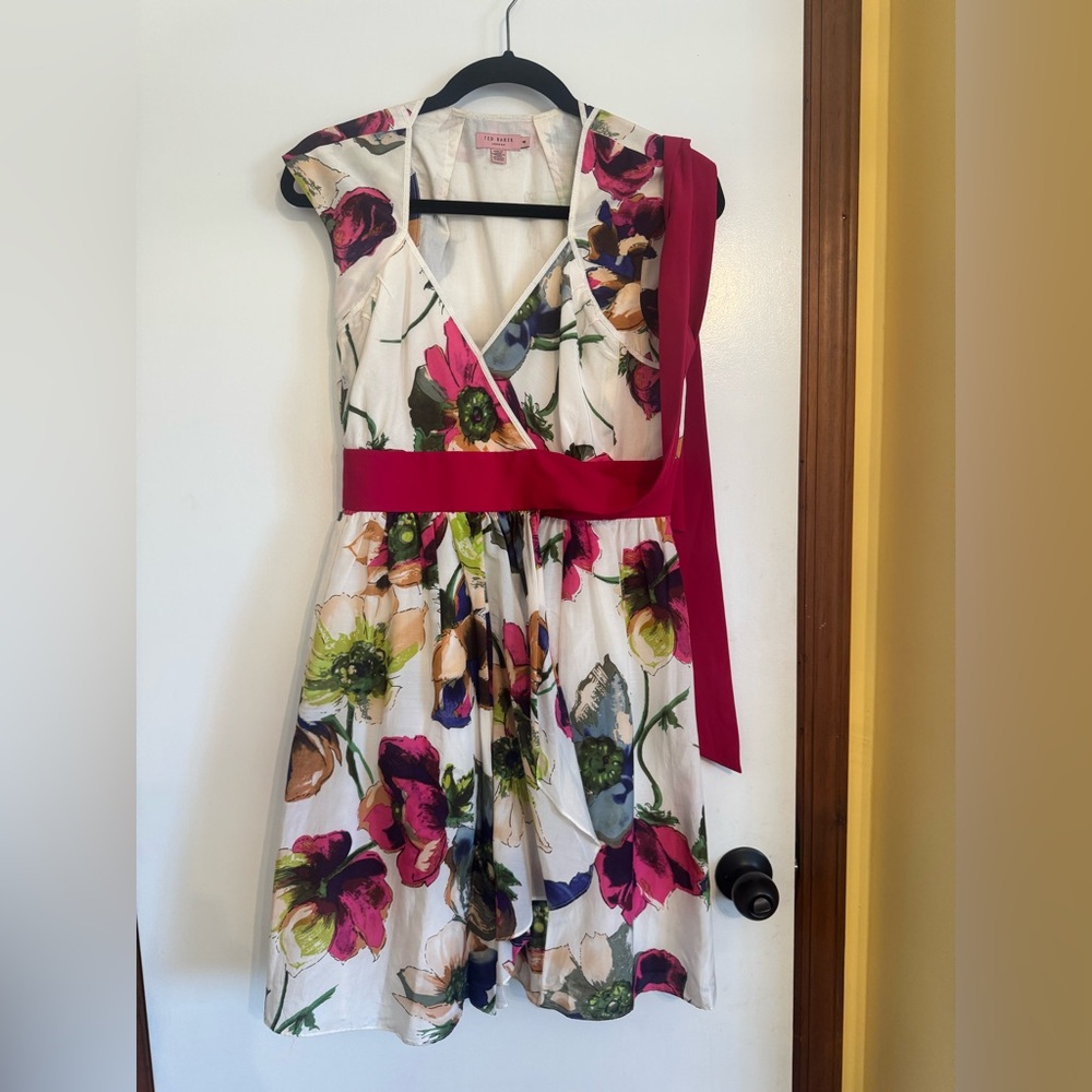 Ted Baker Floral Wrap Dress Cotton Empire Waist Size 4